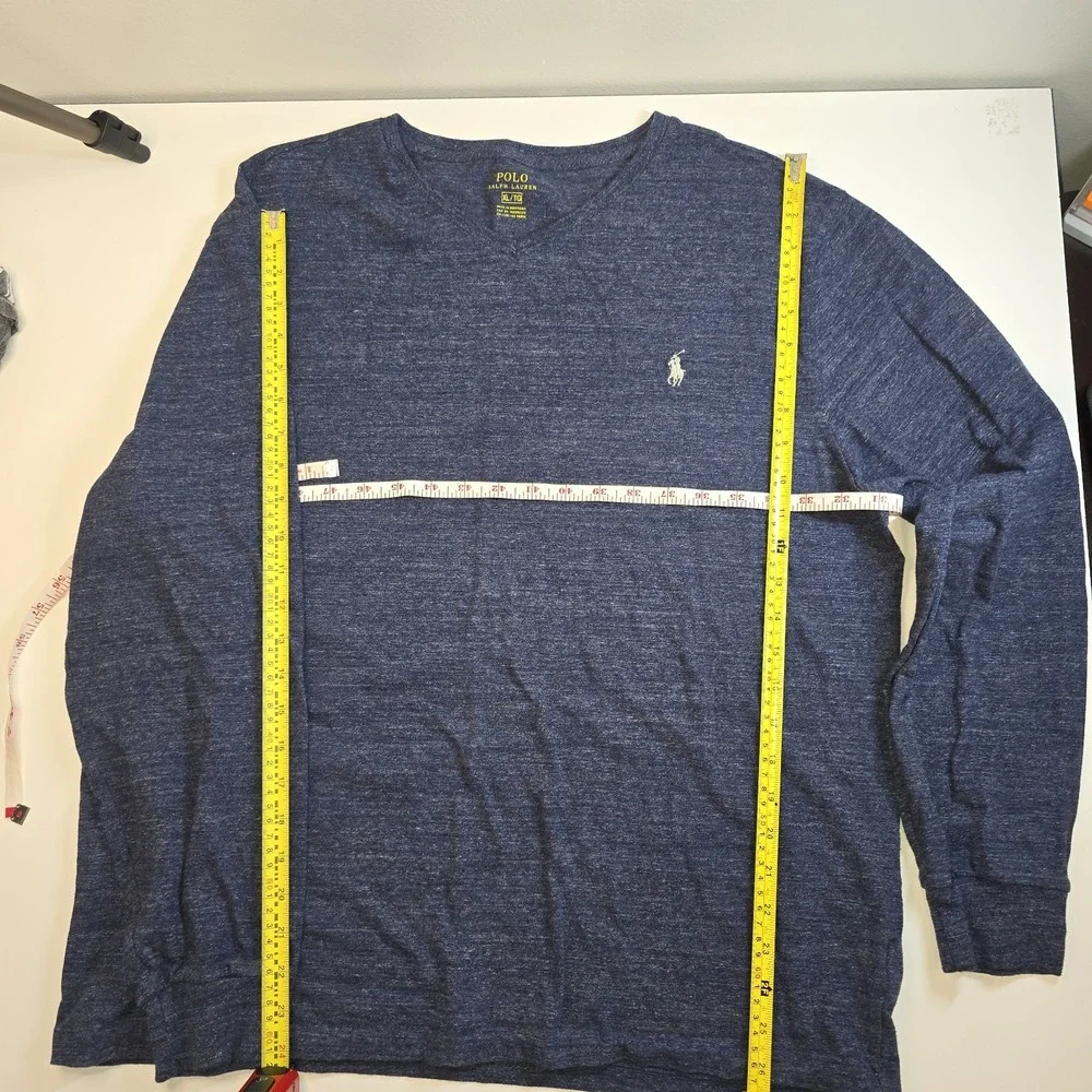 Polo Ralph Lauren Men's‎ V-Neck Long Sleeve Shirt Size XL Blue Heather Cotton